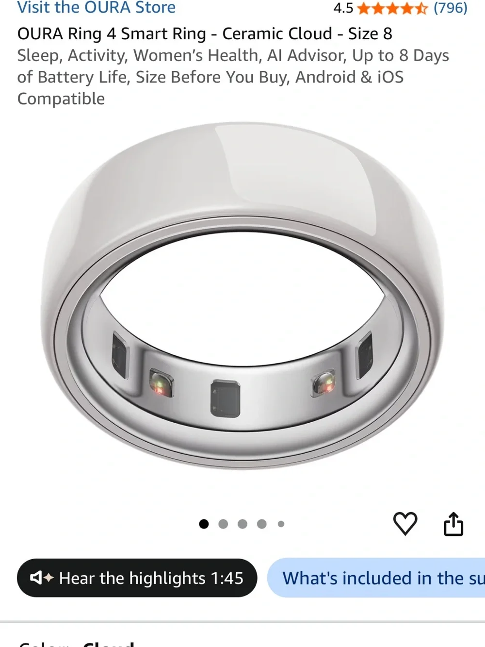 Oura ring generation 4 ceramic, size 8